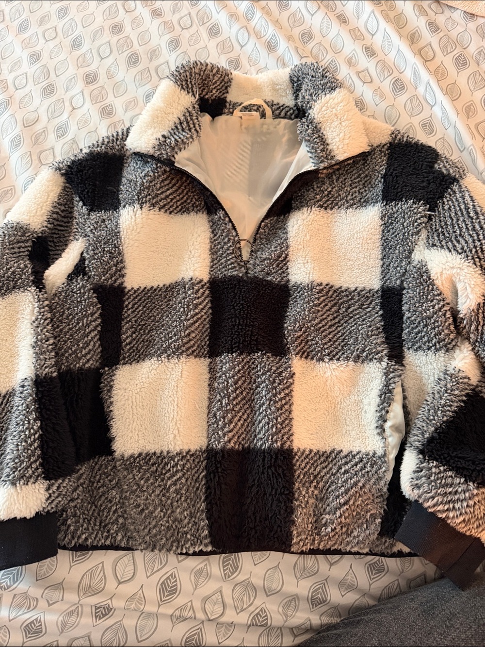 Abound Black & White Buffalo Sherpa Half-Zip Pullover